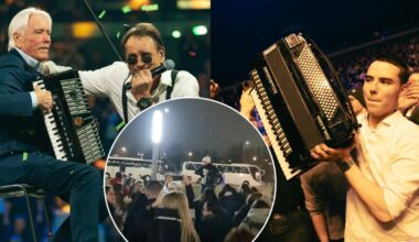 Paaiškėjo, ką su akordeonu padarė nuo scenos nulipęs Marijono Mikutavičiaus tėtis: prie arenos užsikūrė antras šou | Vardai