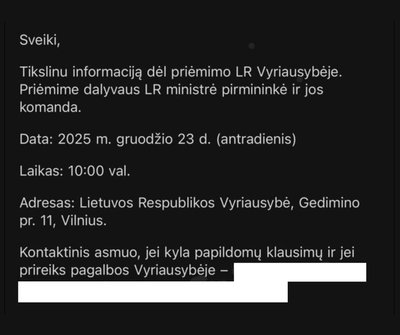 Kvietimas Benedikto Vanago komandai į Vyriausybę