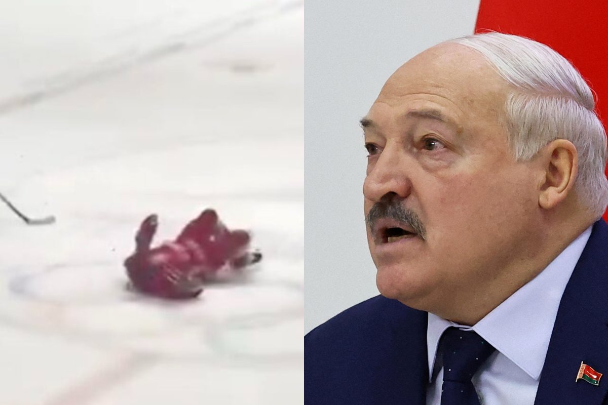 Lukašenka krito ant ledo po savo žaidėjo smūgio