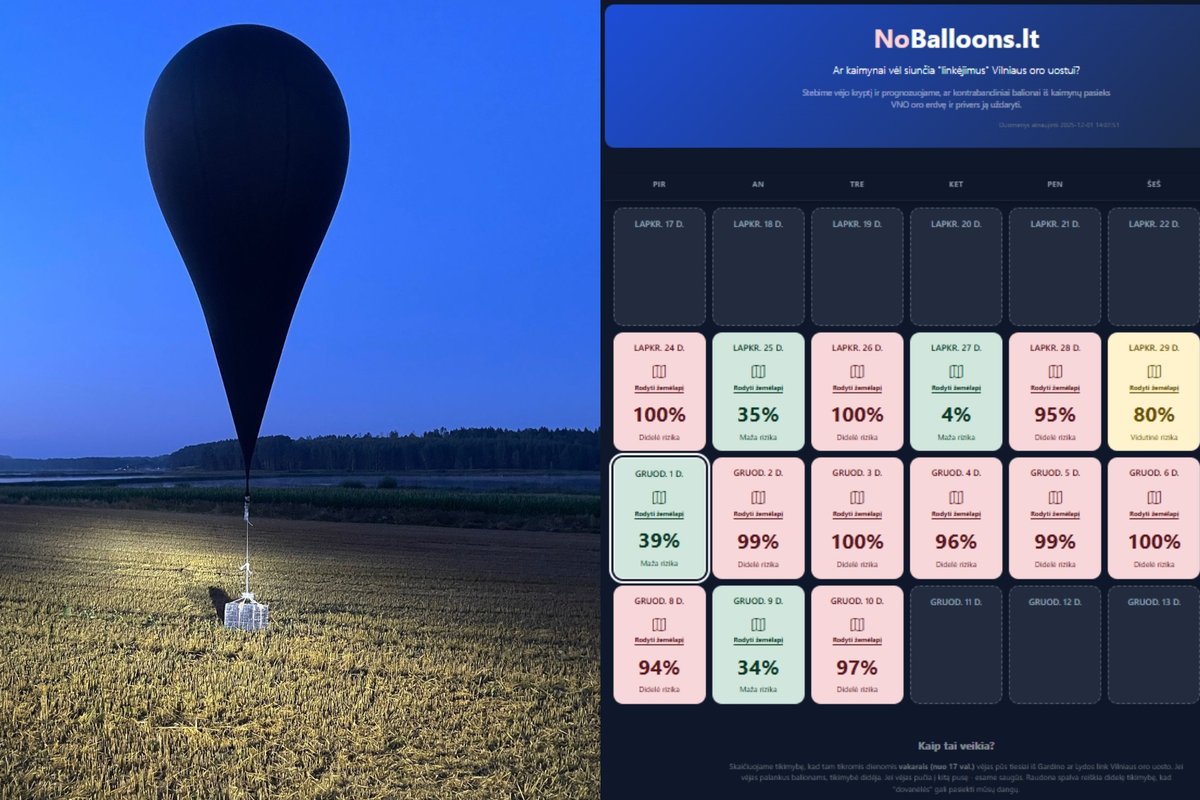 Sukūrė balionų iš Baltarusijos sekimo programėlę: kada Vilniaus oro uostas bus vėl uždarytas?