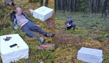 Šalčininkų rajone sulaikyti vyrai, nešę oro balionu atskraidintą kontrabandą