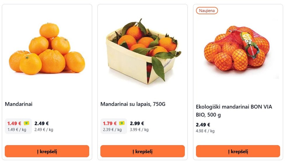 Mandarinų kaina „Iki“