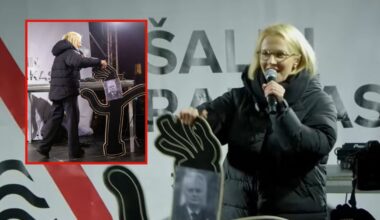 Ieva Narkutė į protestą atsinešė „Gitaną Nausėdą“ – ir jam sudainavo: „Kas nors stuburą grąžinkit“ | Vardai