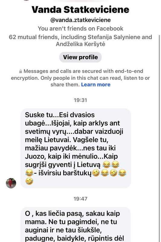 Juozo Statkevičiaus mamos Vandos žinutė Danguolei