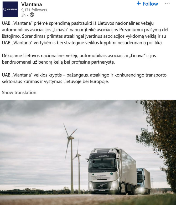 „LinkedIn“/„Vlantana“ paskelbė apie pasitraukimą iš „Linavos“