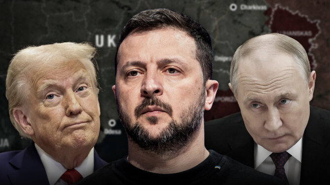 D. Trumpas, V. Zelenskis, V. Putinas