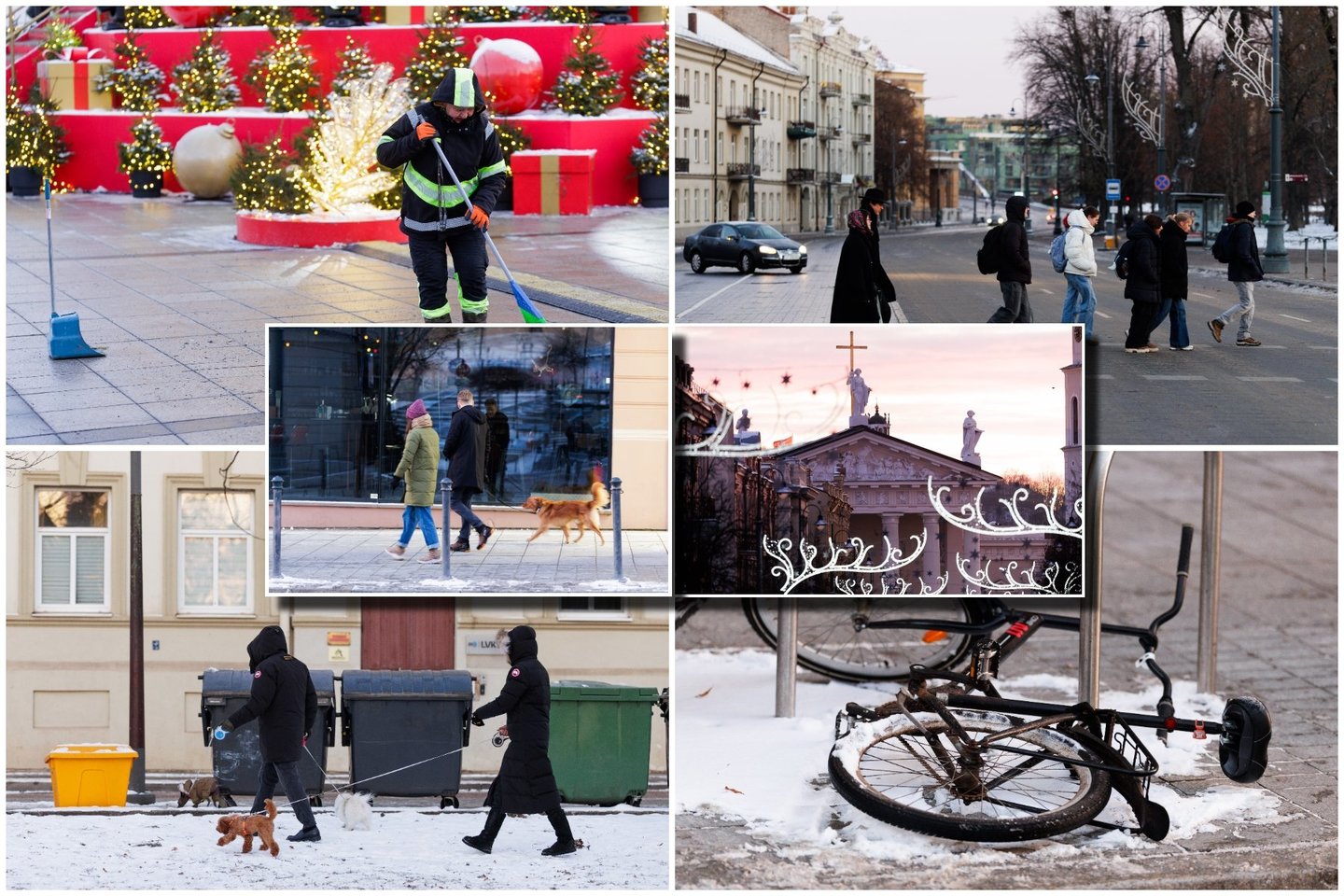Miestas išaušus Naujųjų metų rytui<br>Lrytas koliažas