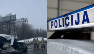 Didelė avarija kelyje Kaunas–Vilnius: automobilis rėžėsi į sunkvežimį