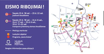 Eismo ribojimai Vilniaus šviesų festivalio metu