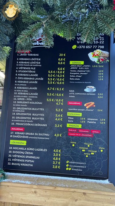 „Boss kebabai“ meniu