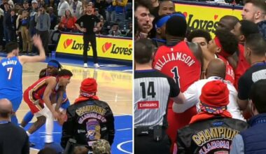 Masinės muštynės Oklahomoje: „Thunder“ pergalę aptemdė chaosas paskutinę sekundę ir kaltinimai teisėjams