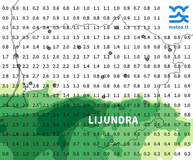 meteo.lt nuotr./Galimos lijundros žemėlapis