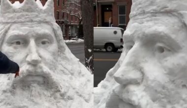 Menininkas nustebino niujorkiečius Lietuvos karaliaus Mindaugo skulptūra iš sniego