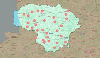 ESO elektros energijos sutrikimų žemėlapis