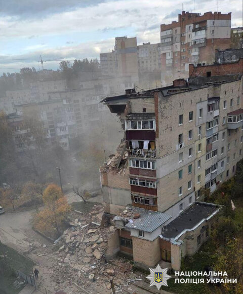Ukrainos nacionalinės policijos nuotr./Sprogimas Chmelnyckio daugiaaukštyje