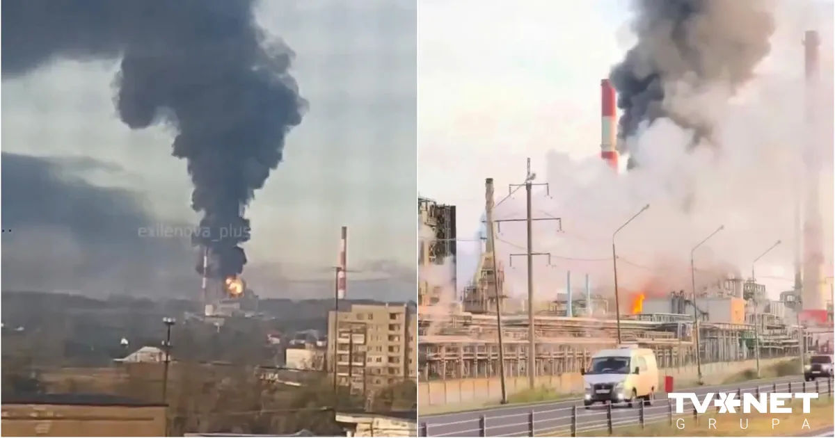 VIDEO ⟩ Jaroslavļā deg viena no Krievijas lielākajām naftas pārstrādes rūpnīcām