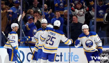 "Sabres" NHL sezonas ceturtajā spēlē pieckāršo savu gūto vārtu skaitu