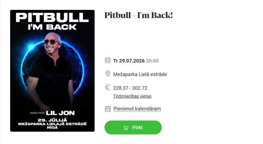 Pieprasījums pēc Pitbull biļetēm pārslogojis tirdzniecības sistēmu pieckārt vairāk nekā ikdienā