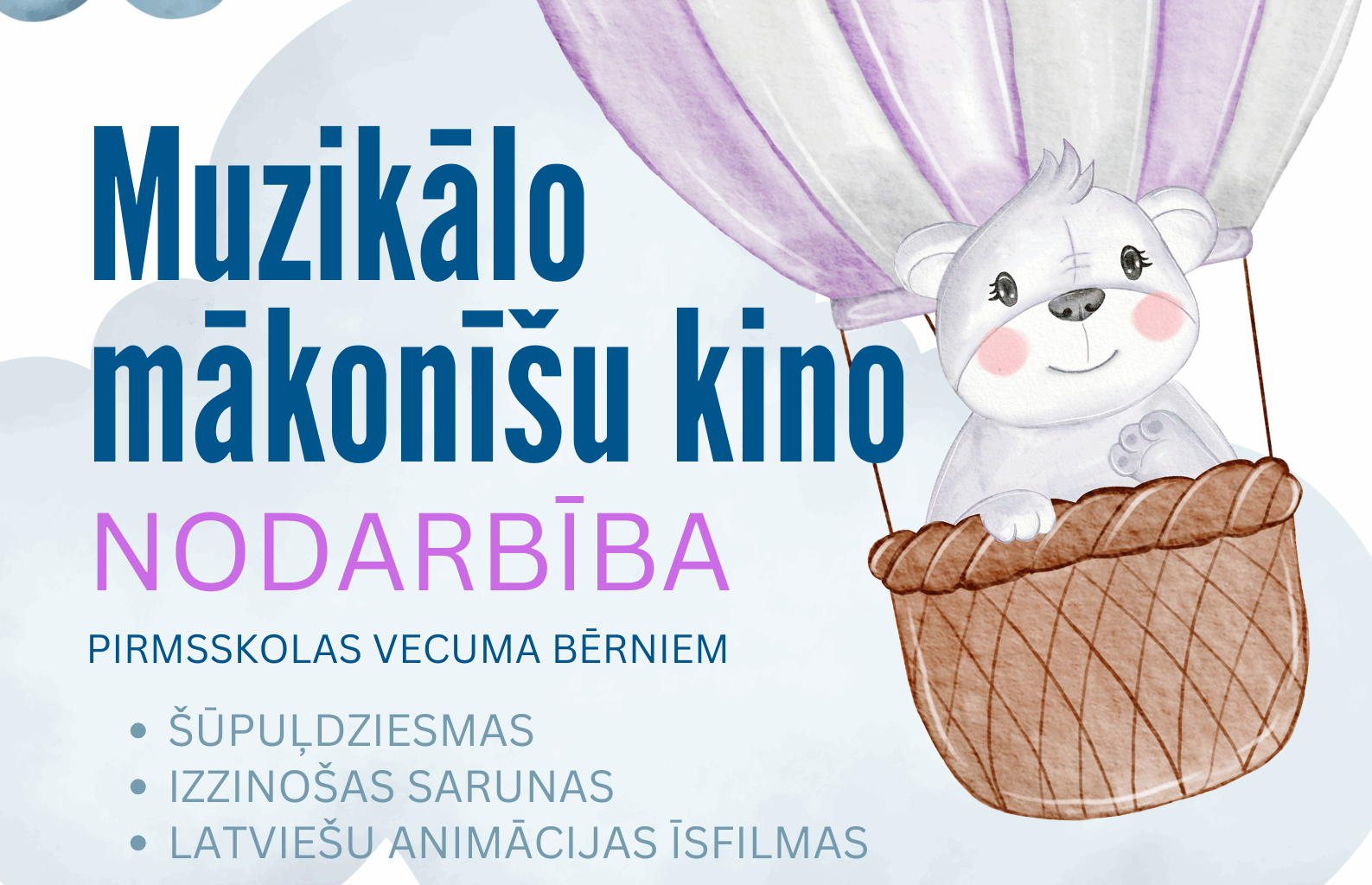 Bibliotēka aicina ģimenes ar bērniem uz “Muzikālo mākonīšu kino nodarbību”