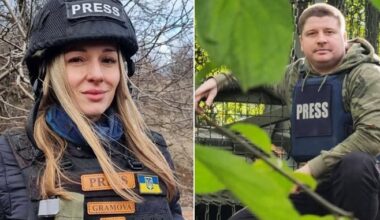 Krievijas drona uzbrukumā nogalinātie ukraiņu žurnālisti Olena Gubanova un Jevhens Karmazins