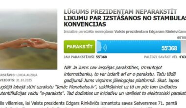 Lūgumu prezidentam neparakstīt izstāšanos no Stambulas konvencijas parakstījuši 55 000 cilvēku