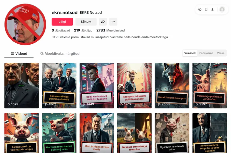 Ekrānšāviņš no “EKRE sivēni” konta.