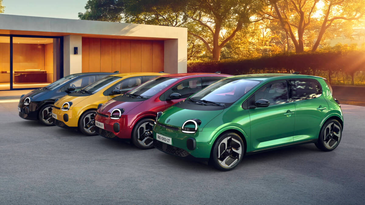 Renault Twingo E Tech electric Absolute Green Absolute Red Mango Yellow Diamond Black