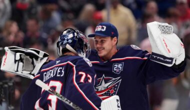 "Labākā lieta, kas notikusi" – "Blue Jackets" vārtsargi Merzļikins un Grīvss sajūsmā par abu sadarbību