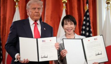 ASV prezidents Donalds Tramps un Japānas premjere Sanae Takaiči