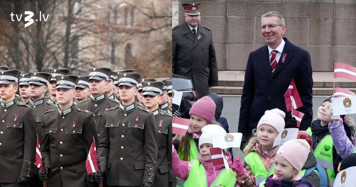 Lieli un mazi rīdzinieki pie Brīvības pieminekļa vēro svinīgo godasardzes ceremoniju