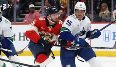 Balinskis atgriežas ar rezultatīvu piespēli uzvaras golā, “Panthers” samet astoņas ripas “Canucks” vārtos