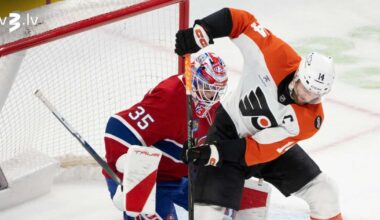 “Flyers” bez Ābola izlaiž trīs vārtu pārsvaru, bet uzvar, Balinska “Panthers” zaudējums Anaheimā