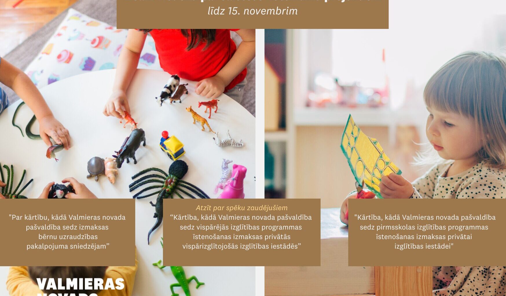 Vizuālis par sistošo noteikumu apspriešanu saistībā ar līdzfinnsējumu privātajām izglītības iestādēm un bērnu uzraudzības pakalpojuma sniedzējiem