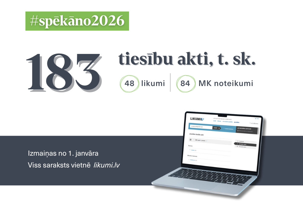 #Spēkāno2026: 1. janvārī stāsies spēkā 183 tiesību akti