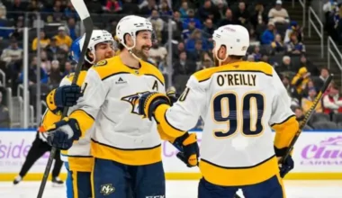 Forsbergam sezonas pirmais "hat trick", "Predators" pārliecinoši apspēlē "Blues"