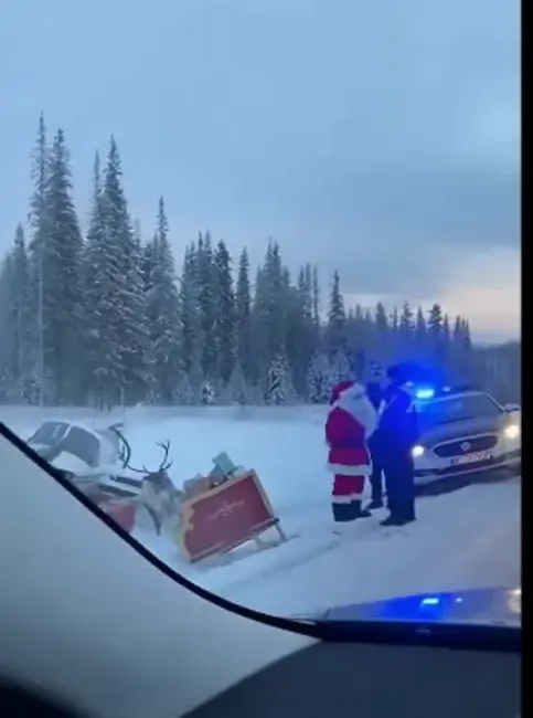 Negaidīts skats uz Jelgavas šosejas: Ziemassvētku vecītis ar kamanām sastājies malā