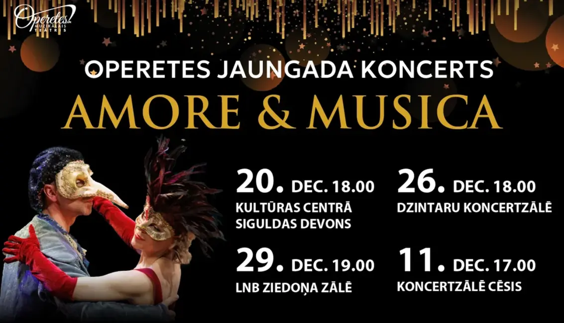 Operetes teātra Jaungada koncerti “Amore & Musica” izskanēs Siguldā, Jūrmalā, Rīgā un Cēsīs