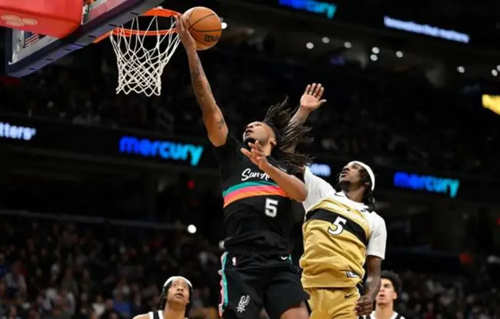 Sanantonio "Spurs" debitants Kāsls ar iespaidīgu "vējdzirnavu" iemetienu iekaro NBA dienas TOP 10 virsotni
