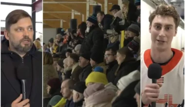 VIDEO. Ogrē notiek vērienīga labdarības hokeja spēle Ukrainas atbalstam