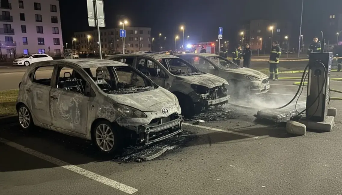 Viļņā pie tirdzniecības centra lādētāja uzliesmo trīs elektromobiļi: Sākta izmeklēšana