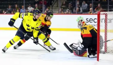 Zviedrijas U-20 hokejisti dominē pasaules čempionātā, Vācija cieš sagrāvi