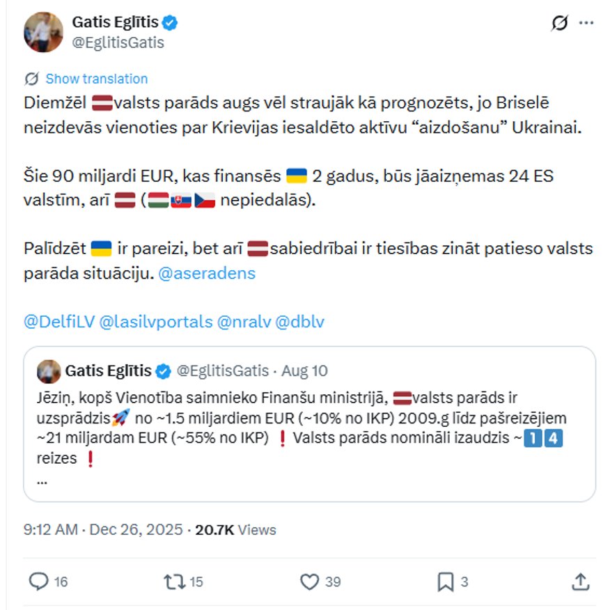 Faktu pārbaude: Vai ES 90 miljardu eiro aizņēmums Ukrainai palielinās Latvijas valsts parādu?