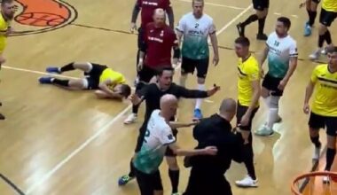 Futzāls vai bokss? Rīgas čempionāta spēlē pamatīgs kautiņš un nokdauns