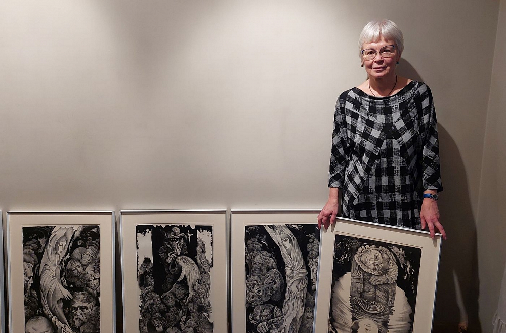 Ilgneses Avotiņas litogrāfiju sērija "Retro" ir velte dzejniecei Austrai Skujiņai / LR1 / / Latvijas Radio