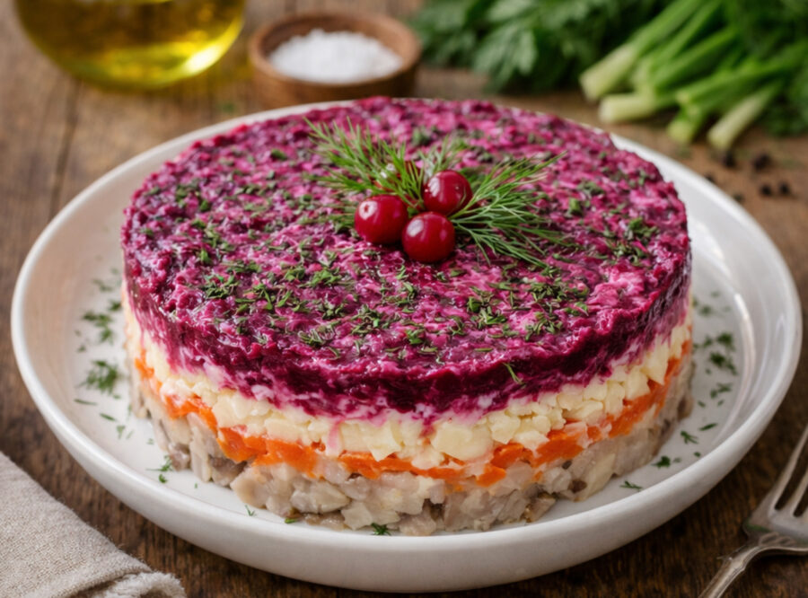 Kurai kārtai salātos “Siļķe kažokā” jābūt pirmajai: knifs, ko daudzi uzzina tikai pēc gadu pieredzes