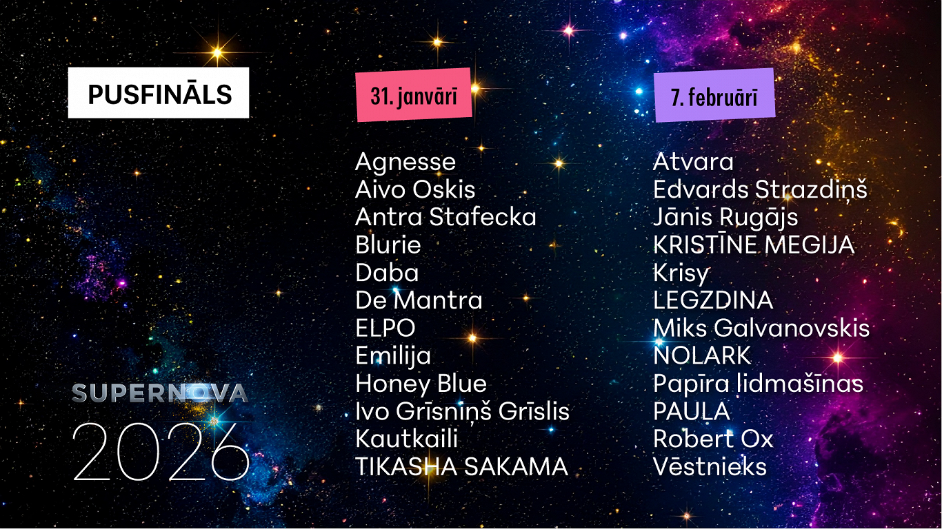 Dziesmu sadalījums 2026. gada "Supernovas" pusfinālos