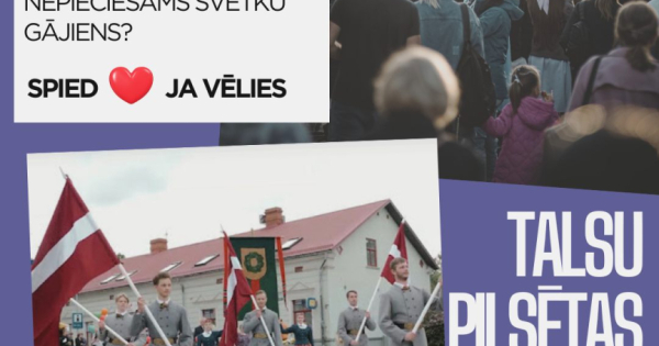 Talsu Kultūras aicina iedzīvotājus paust viedokli par 2026. gada Talsu pilsētas svētkiem