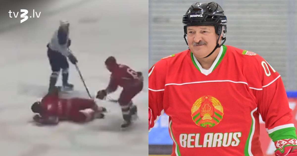 Baltkrievu diktators Lukašenko hokeja spēlē piedzīvojis ļoti neveiklu brīdi