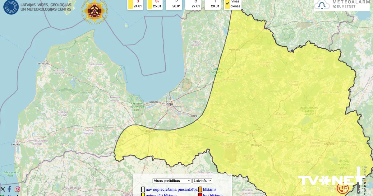 Sinoptiķi izsludina dzelteno brīdinājumu. Gaidāms stindzinošs aukstums