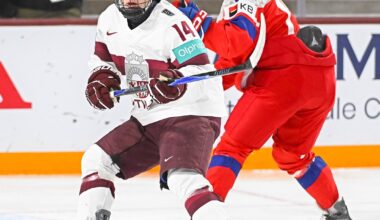 Latvijas U-20 hokejisti spēlē par trešo vietu apakšgrupā zaudē čehiem / Diena